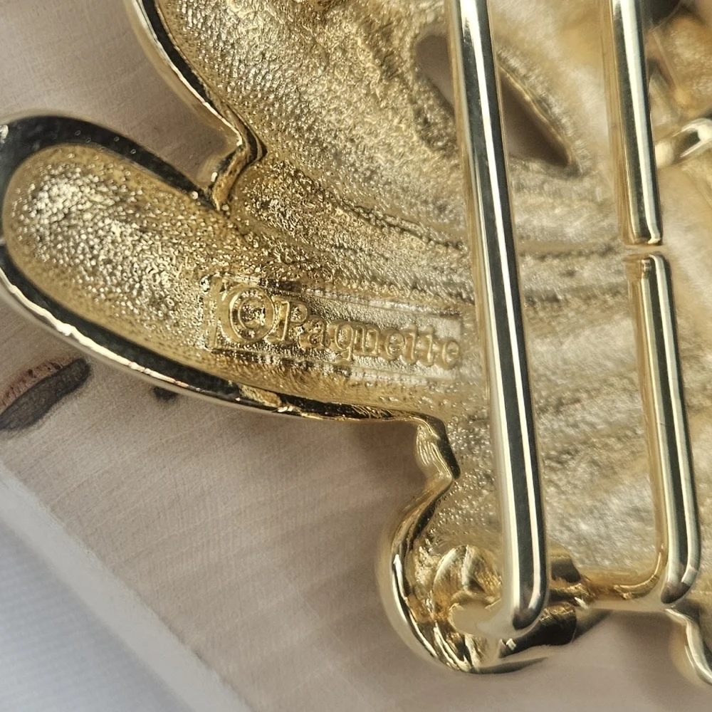 Vtg Douglas Paquette Gold Tone Sculptural Bow Swirl 2-Pc Belt Buckle 1980s EUC